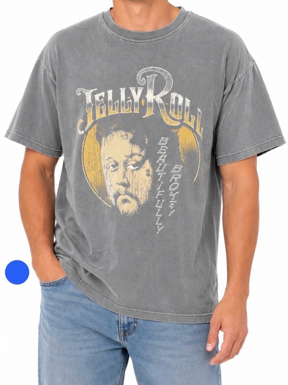 Jelly Roll Beautifully Broken 2025 Tour Graphic T-Shirt Gray Large Band Tee